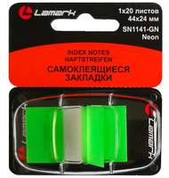 Закладки Lamark с липким краем Z-сложения, 44х24 мм, 20 л. в диспенсере, зеленые, пластиковые