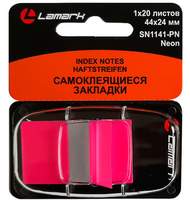 Закладки Lamark с липким краем Z-сложения, 44х24 мм, 20 л. в диспенсере, розовые, пластиковые