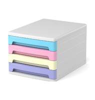 Бокс для документов 4-секционный пластиковый ErichKrause Pastel, белый с голубыми, розовыми, желтыми и фиолетовыми ящиками