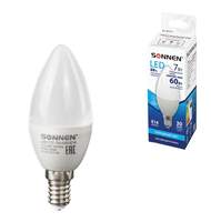 Лампа светодиодная SONNEN, 7(60)Вт, цоколь Е14, свеча, холодный бел, 30000ч, LED C37-7W-4000-E14