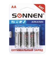 Батарейка Sonnen, AA (LR6), комплект 4 шт., алкалиновые, в блистере, 1,5 В