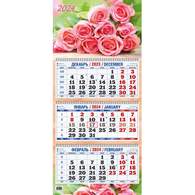 Календарь настенный 3-х блочный 2024, Букет роз, 3 спир, офс, 310х680
