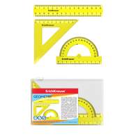 Набор геометрический малый пластиковый ErichKrause Neon, (линейка, угольник, транспортир), желтый, в zip-пакете