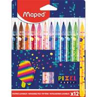 Фломастеры с заблокированным пишущим узлом, MAPED PIXEL PARTY, суперсмываемые, декорированные, 12 цветов, в картонной коробке с подвесом