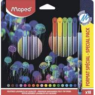 Фломастеры с заблокированным пишущим узлом, MAPED DEEPSEA PARADISE, декорированные, средний пишущий узел, смываемые, 18 цветов, в картонной коробке с подвесом