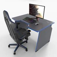 Геймерский стол тип 02 шириной 1400 мм на панельном каркасе (антрацит/кромка синяя)
