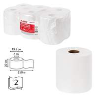 Полотенца бумажные с центральной вытяжкой 150м, LAIMA (M2) PREMIUM, 2-сл, белые, КОМПЛЕКТ 6 рулонов