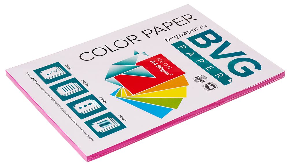 Бумага цветная BVG, А4, 80г, 100л/уп, розовый, неон