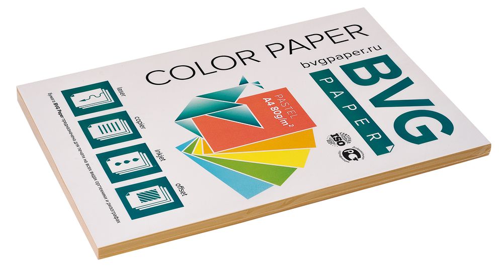 Бумага цветная BVG, А4, 80г, 100л/уп, персик, пастель