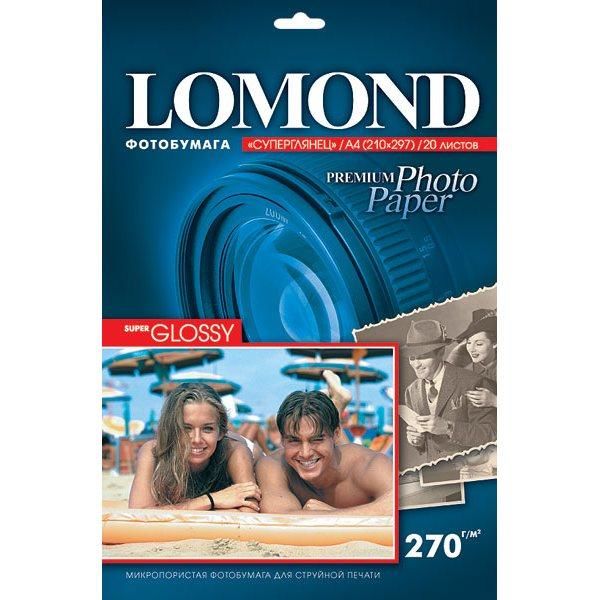 Фотобумага Lomond, А4, 270г, 20л, супер глянцевая, односторонняя 1106100