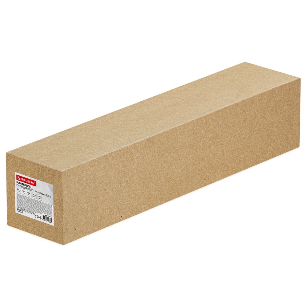 Бумага широкоформатная рулон для плоттера 610 мм х 100 м х втулка 50,8 мм, 80 г/м2, CIE 146%, BRAUBERG
