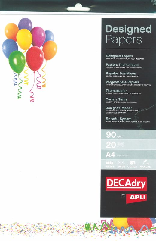 Дизайн-бумага DECAdry Star Collection, А4, 20 л, 90 г/м2, Воздушные шары