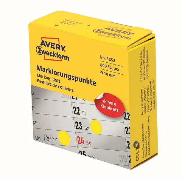 Этикетки Avery Zweckform d-10 мм в диспенсере, желтые