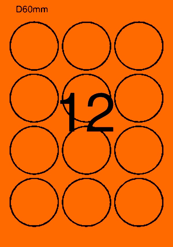 Этикетки APLI, А4, d=60, 12шт/л, 20л, круглые, флюор. оранжевые 02867