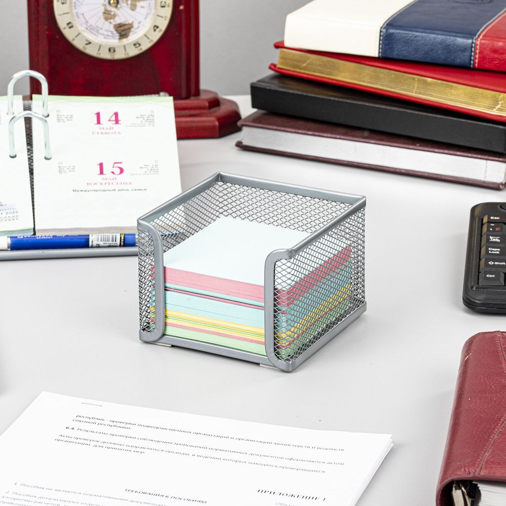 Подставка для бумажного блока BRAUBERG "Germanium" металлическая, 78*105*105 мм, серебристая