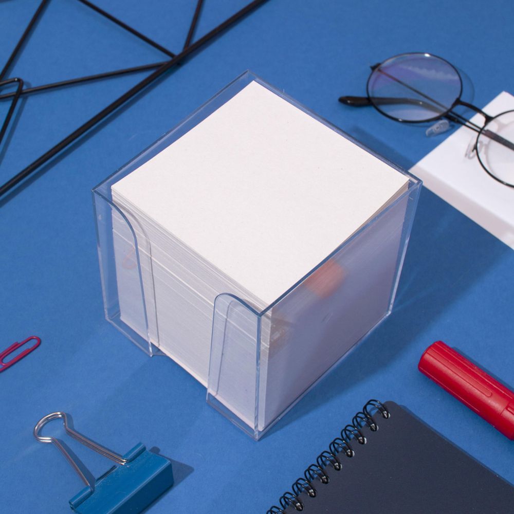 Блок для заметок 9х9х9см, не склейка,белый, в прозрачном  боксе