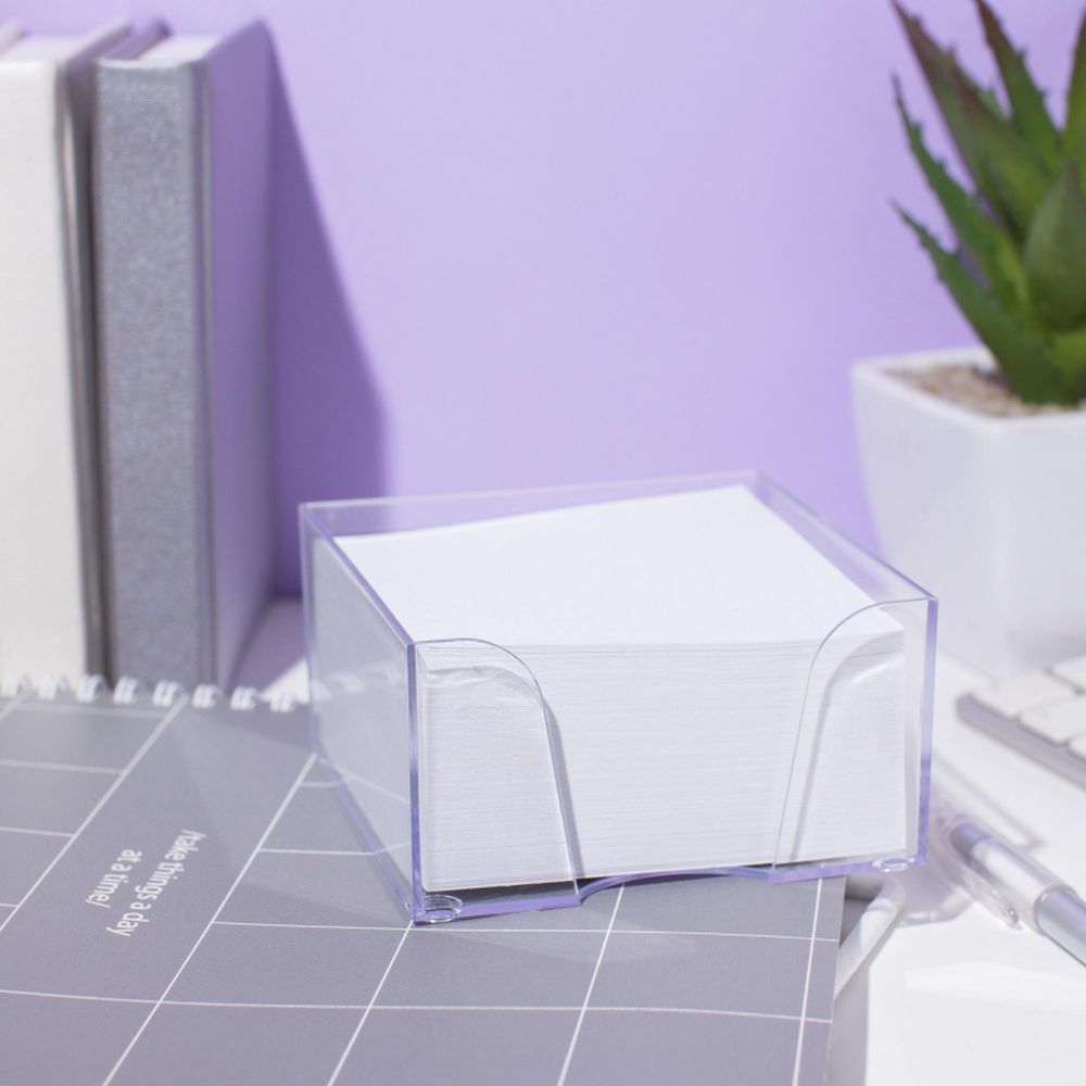 Блок для заметок Attache 9х9х5см, НЕ склейка, белый, в прозрачном боксе