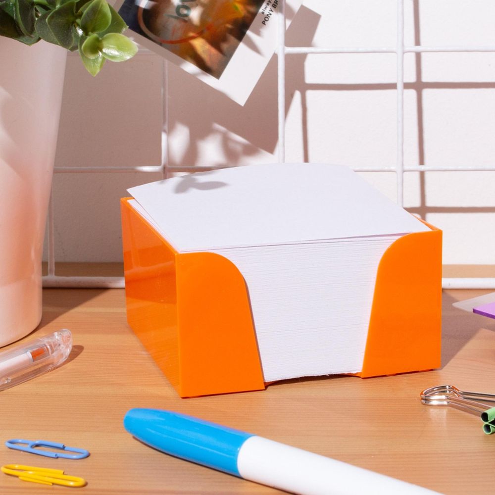 Блок для заметок Attache Fantasy 9х9х5см, НЕ склейка, белый, в оранжевом боксе