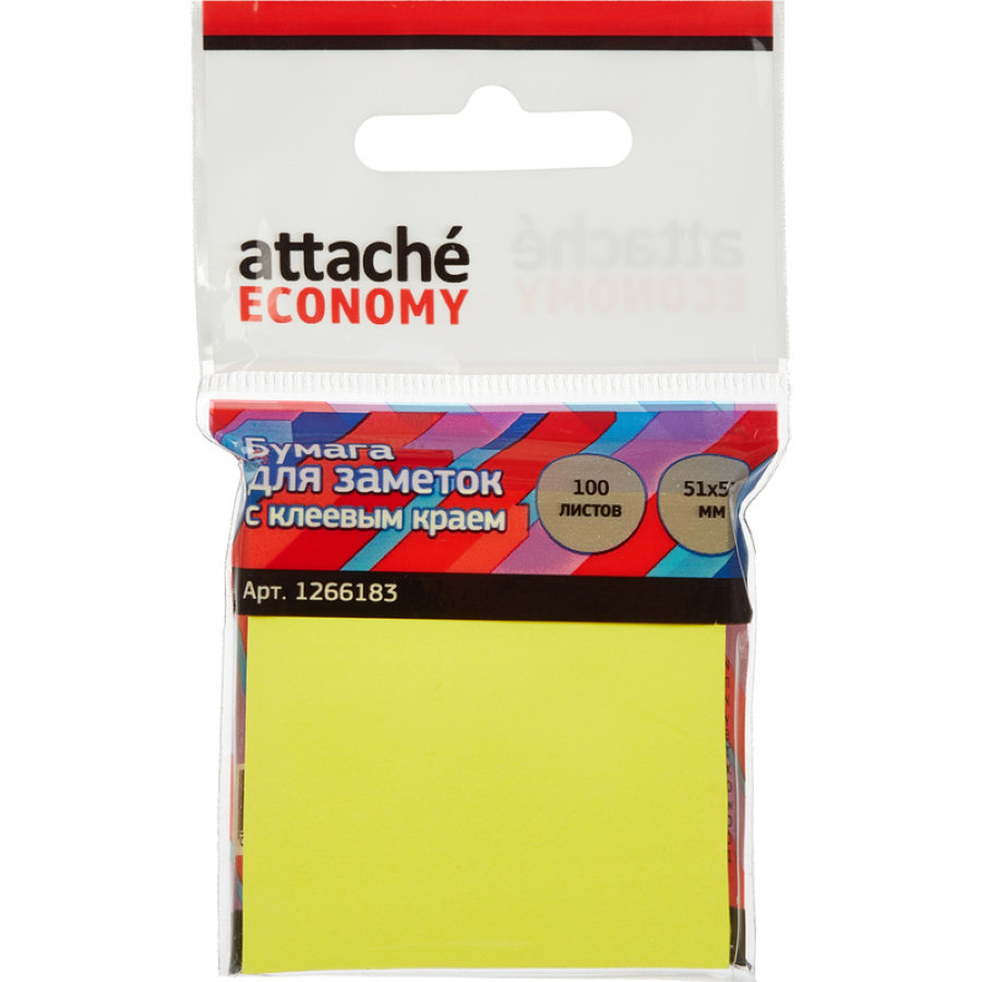 Блок самоклеящийся Attache Economy 51x51 мм 100 лист неоновый желтый 
