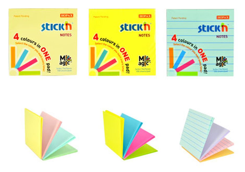Блок самоклеящийся бумажный Stick’n Magic 21574 76x76мм 100лист. 70г/м2 пастель 4цв.в упак.