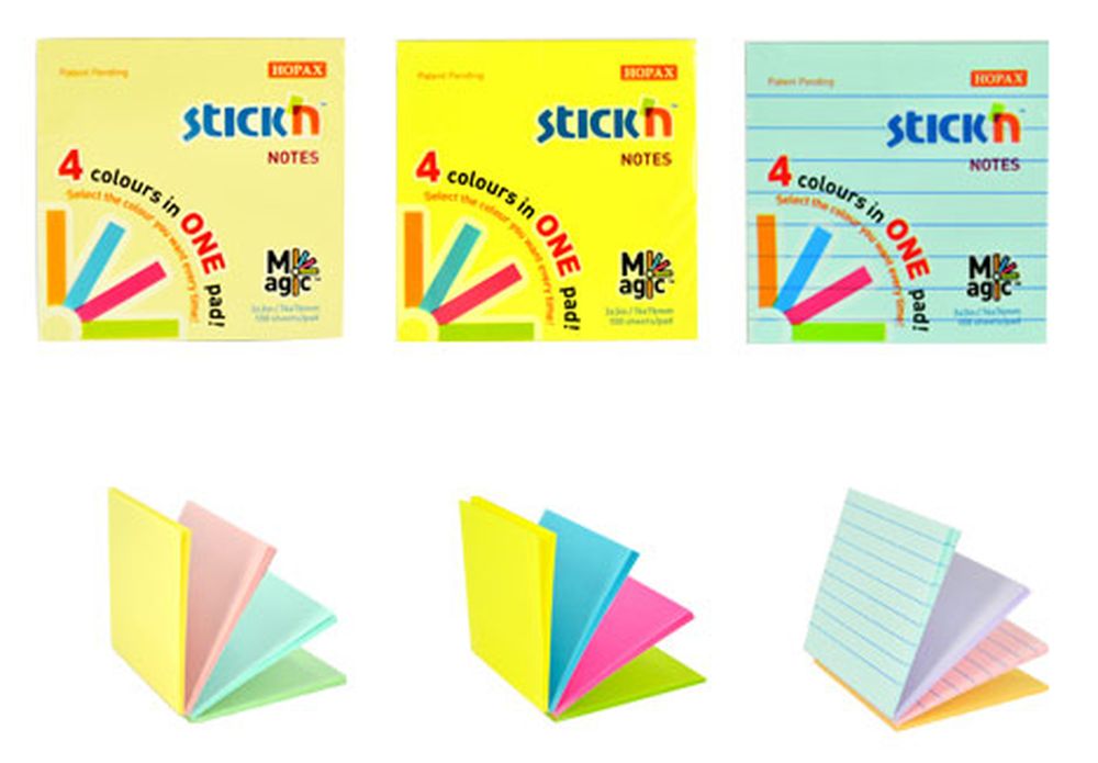 Блок самоклеящийся бумажный Stick’n Magic 21577 76x76мм 100лист. 70г/м2 пастель 4цв.в упак. в линейку