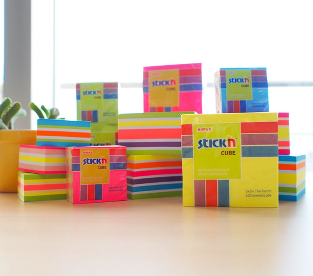 Блок самоклеящийся бумажный Stick’n 21539 76x76мм 400лист. 70г/м2 неон+пастель 7цв.в упак.