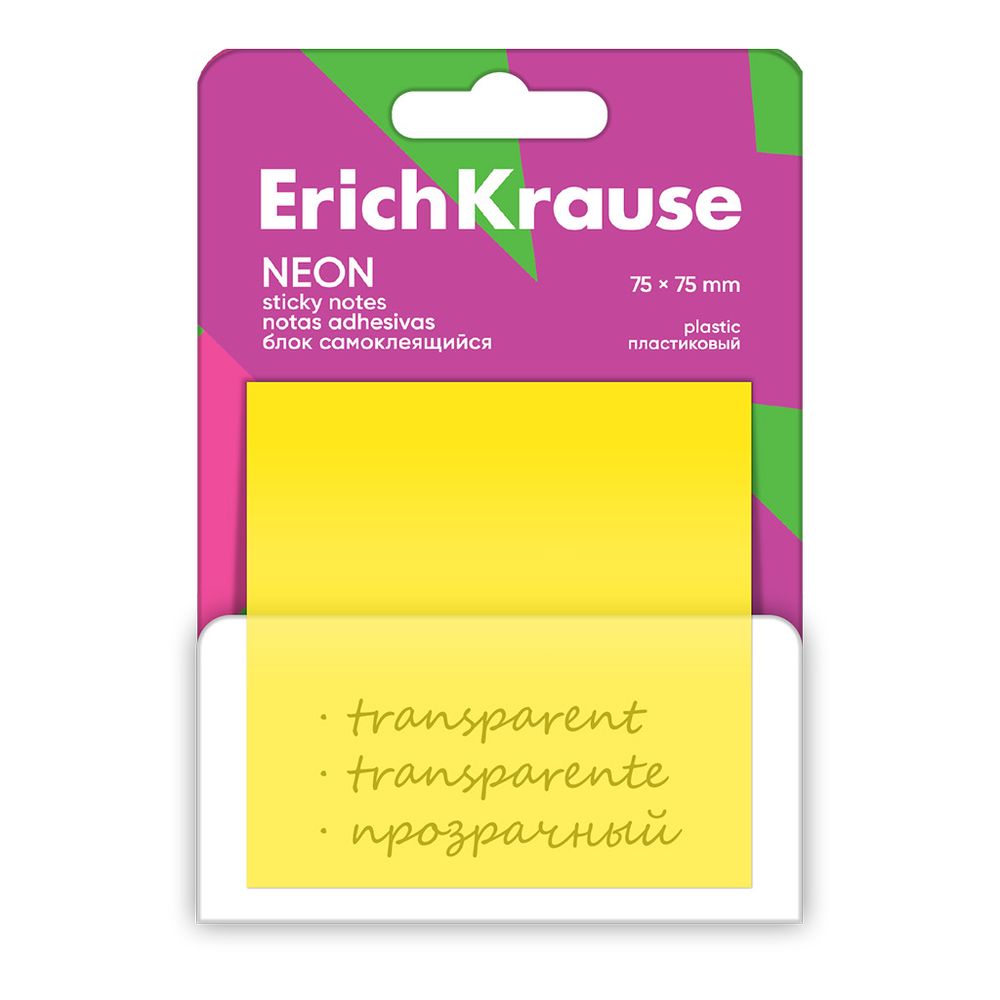 Блок самоклеящийся пластиковый ErichKrause Neon, 75X75 мм, 50 листов, ассорти