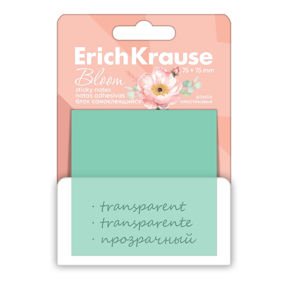 Блок самоклеящийся пластиковый ErichKrause Pastel Bloom, 75X75 мм, 50 листов, ассорти