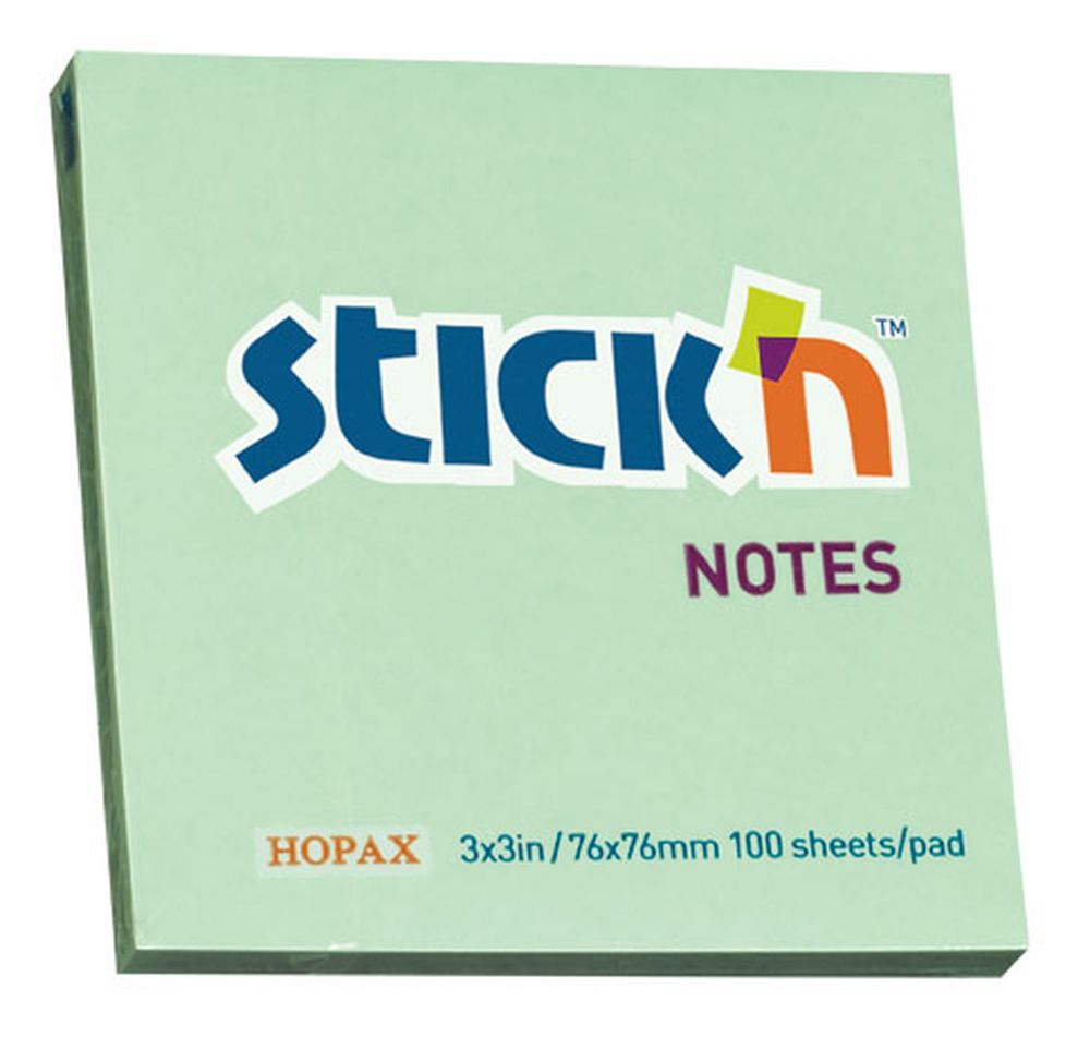 Бумага для заметок с клеевым краем STICK'N HOPAX, 76*76 мм, зеленый, 100 л