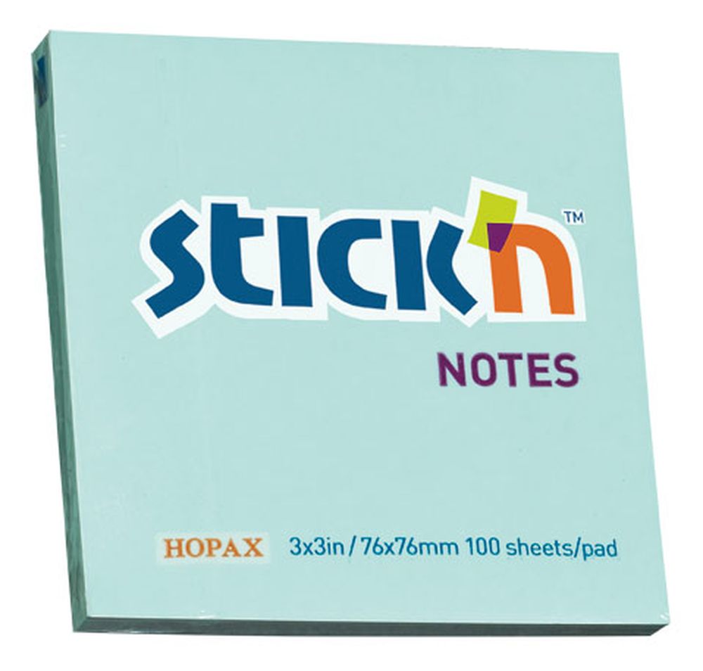 Бумага для заметок с клеевым краем STICK'N HOPAX, 76*76 мм, голубой, 100 л