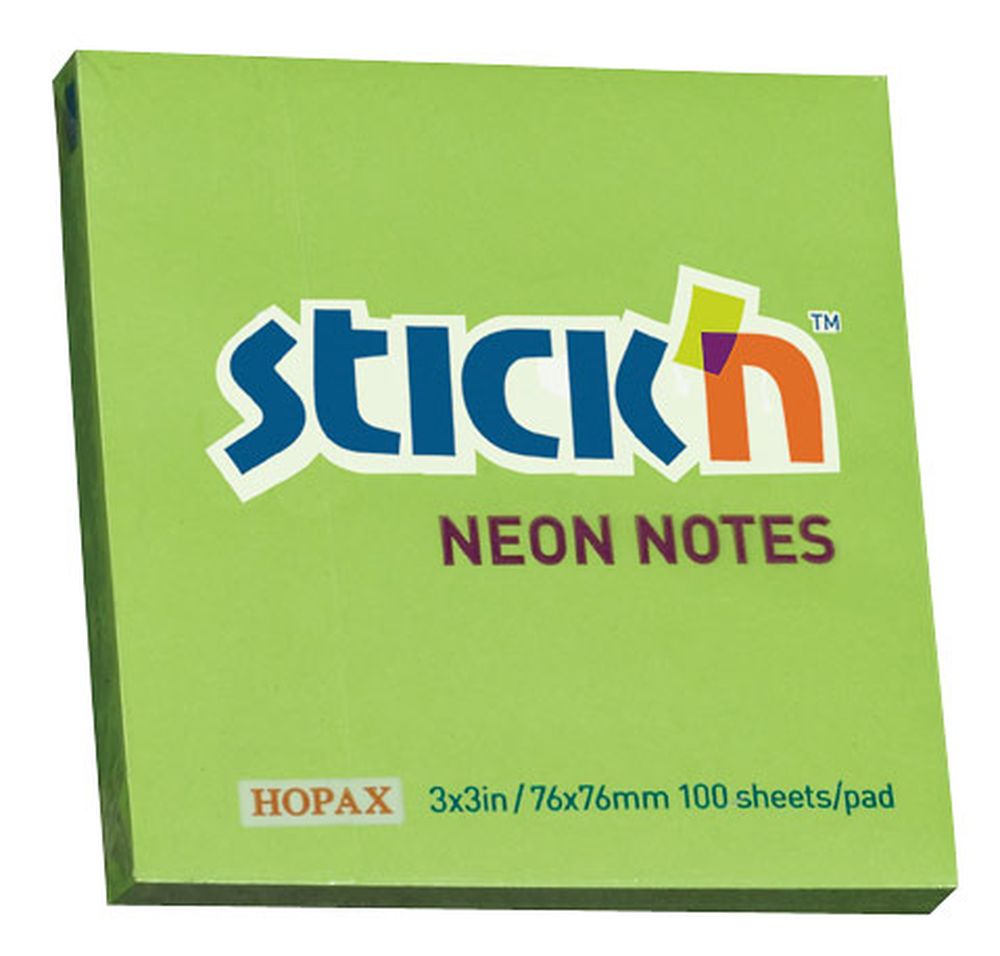 Бумага для заметок с клеевым краем STICK`N HOPAX, 76*76 мм, ярко-зеленый, 100 л