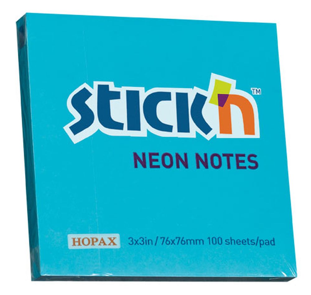 Бумага для заметок с клеевым краем STICK`N HOPAX, 76*76 мм, ярко-голубой, 100 л