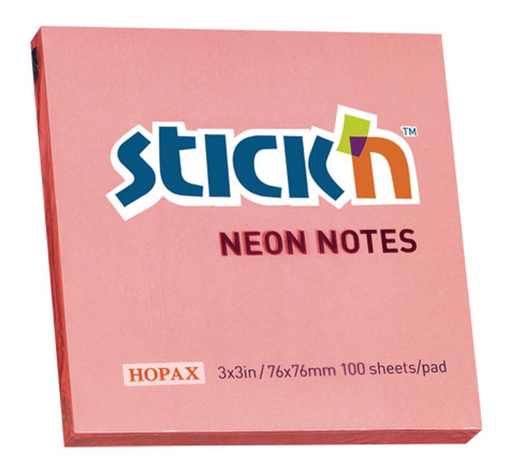 Бумага для заметок с клеевым краем STICK'N HOPAX, 76*76 мм, ярко-розовый, 100 л