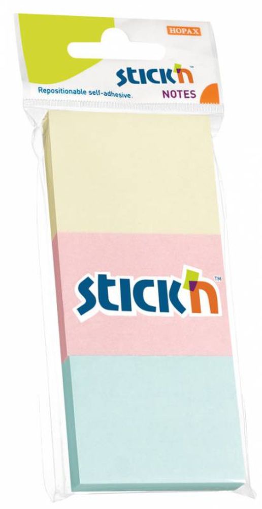 Бумага для заметок с клеевым краем STICK'N HOPAX, 38*51 мм, 3 блока по 100 л, 3 пастельных цвета