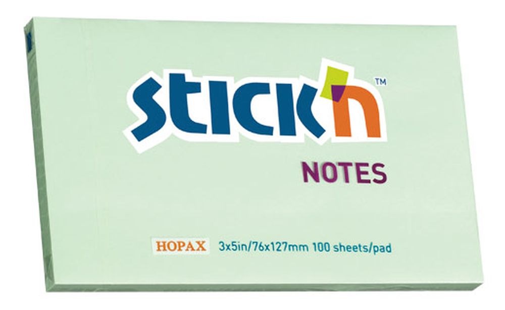 Бумага для заметок с клеевым краем STICK'N HOPAX, 76*127 мм, зеленый, 100 л