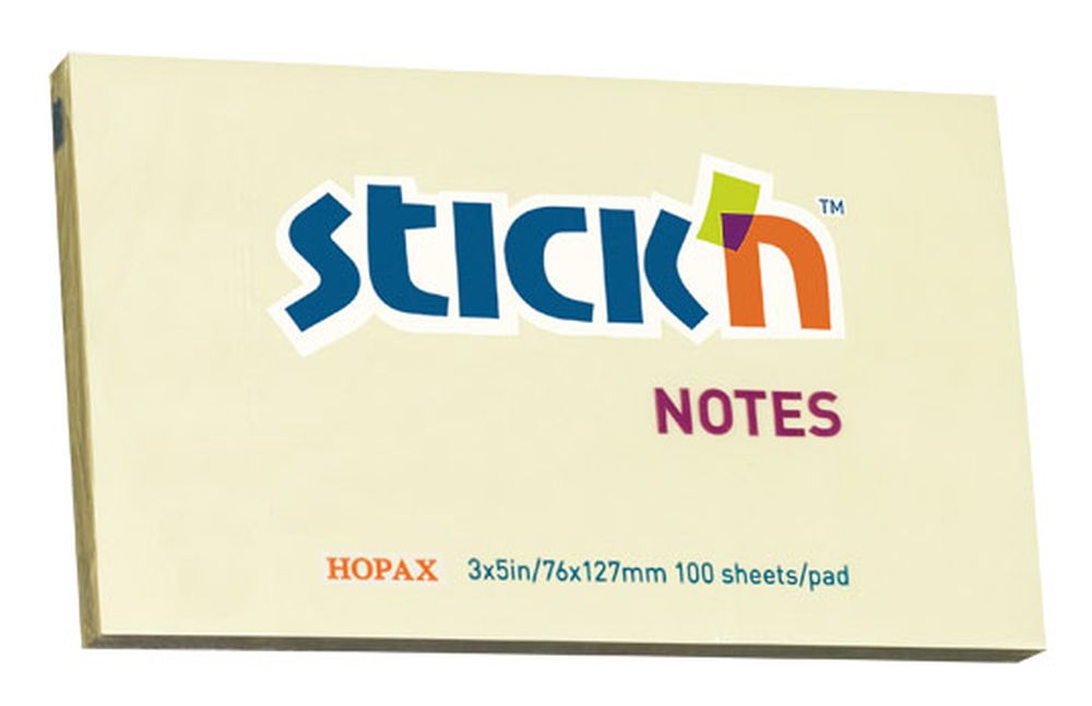Бумага для заметок с клеевым краем STICK'N HOPAX, 76*127 мм, желтый, 100 л