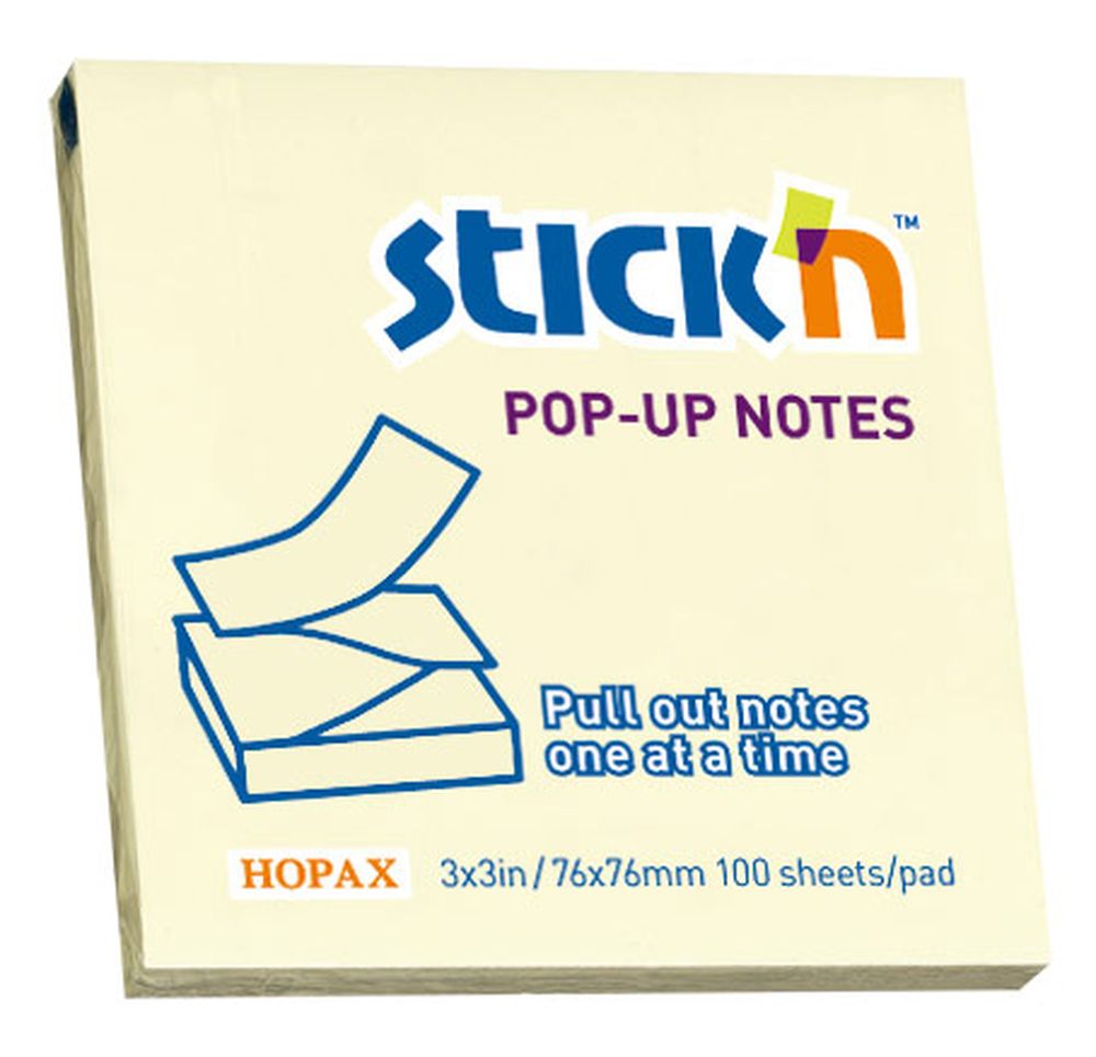 Бумага для заметок с клеевым краем STICK'N HOPAX POP-UP, 76*76 мм, желтый, 100 л