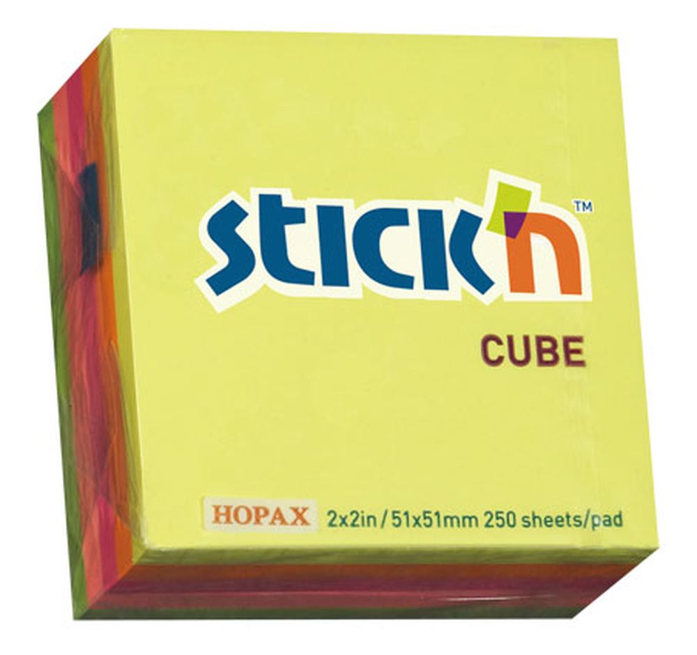 Бумага для заметок с клеевым краем STICK'N HOPAX, 51*51 мм, 5 неоновых цветов, 250 л
