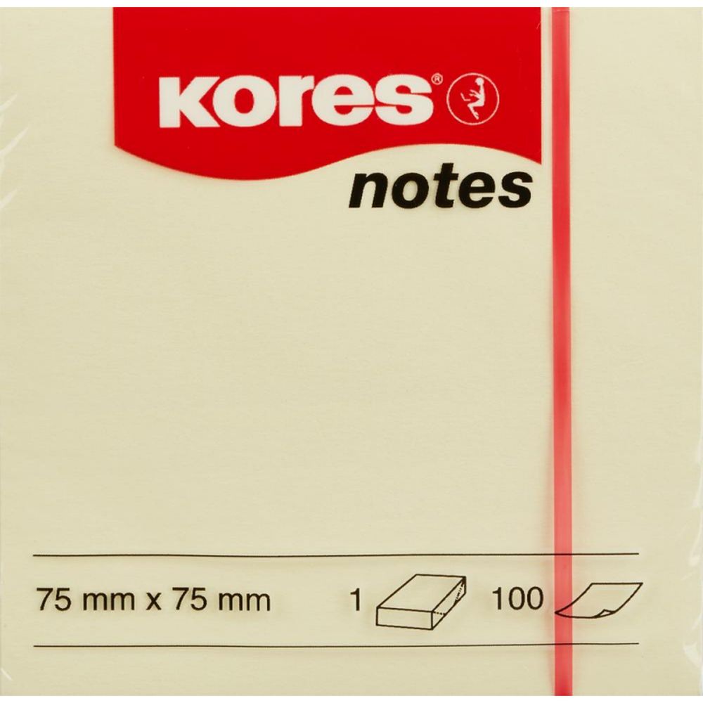 Самоклеящийся блок Kores, 75х75мм, 100л, желтый '46075