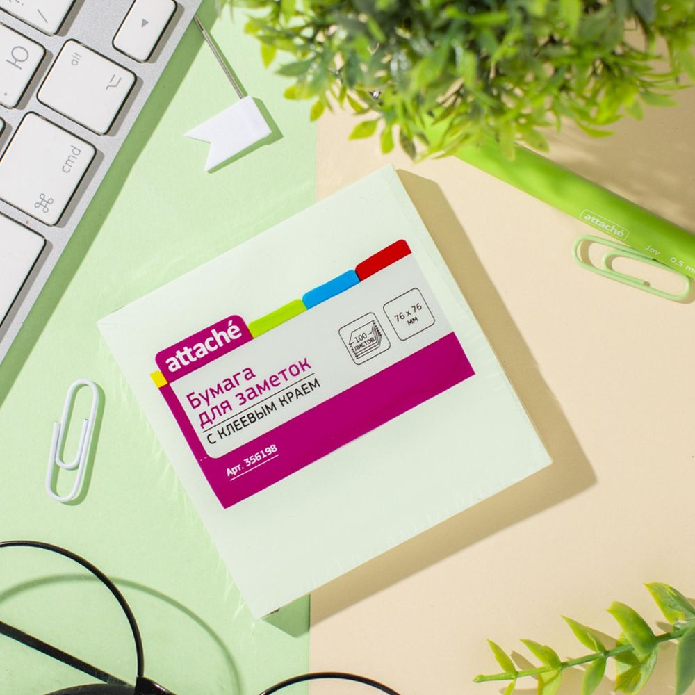 Самоклеящийся блок Attache 76х76мм салатовый 100л