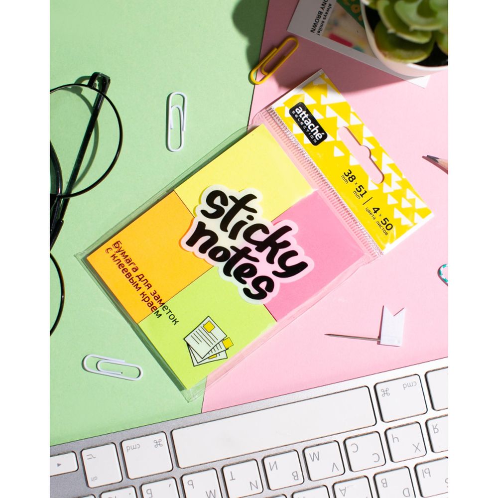 Набор блок-кубиков самоклеящихся Attache Selection, 38х51мм, неон, 4 цвета 50лх4 шт