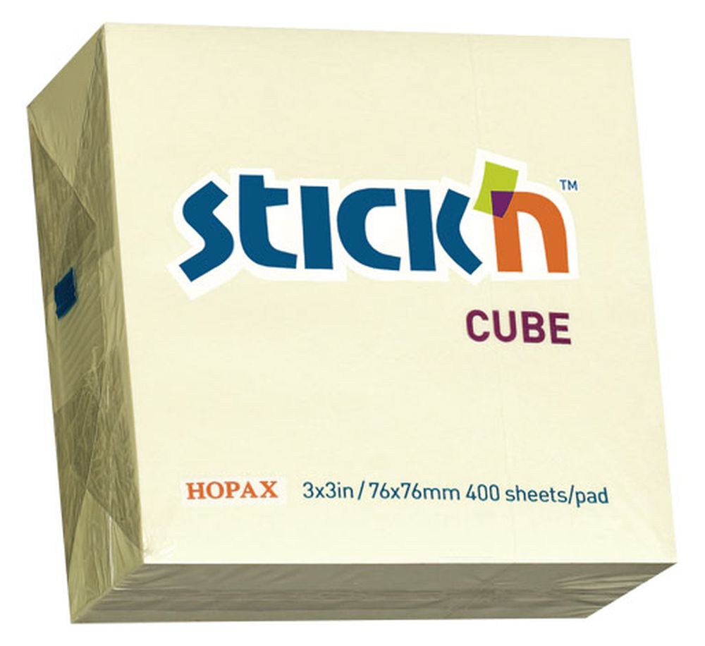 Самоклеящийся блок-кубик 76х76мм, 400л, желтый, STICK`N, HOPAX