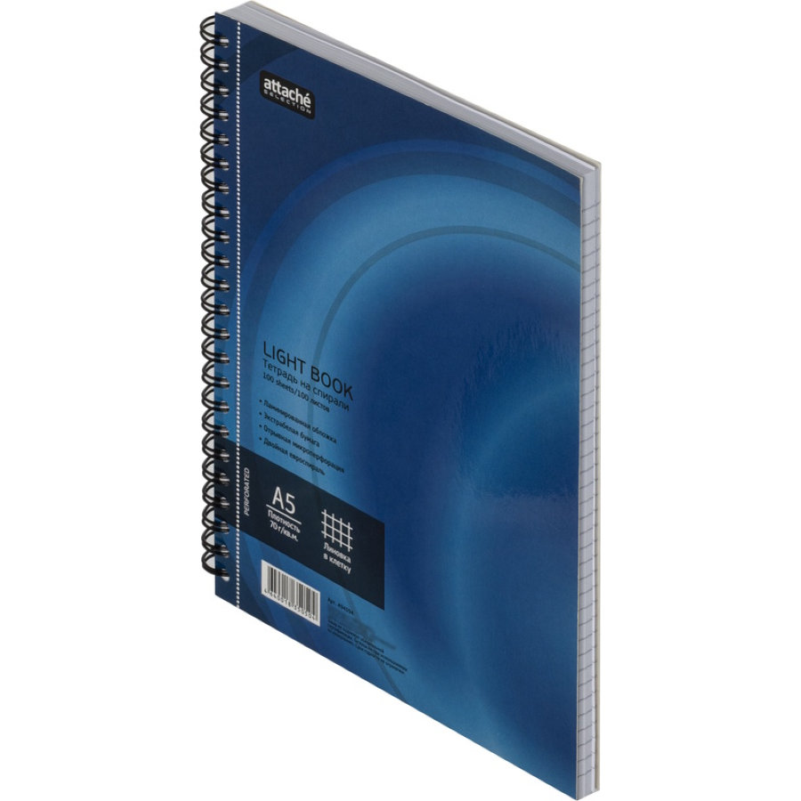 Бизнес-тетрадь 100л, А5, клетка, спираль, Attache Selection LightBook 