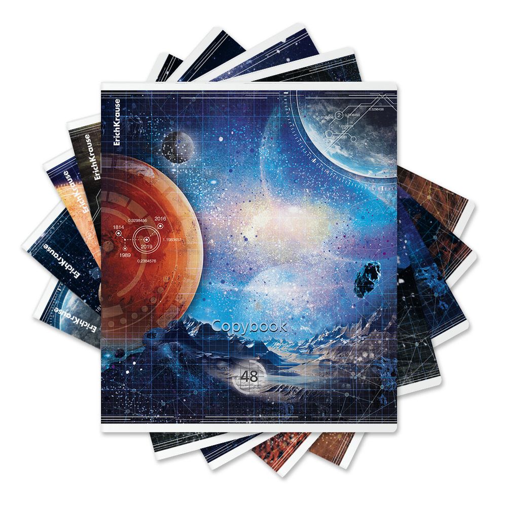 Тетрадь общая ученическая ErichKrause Вселенная, 48 листов, клетка, металлизированная ламинация+твин-лак