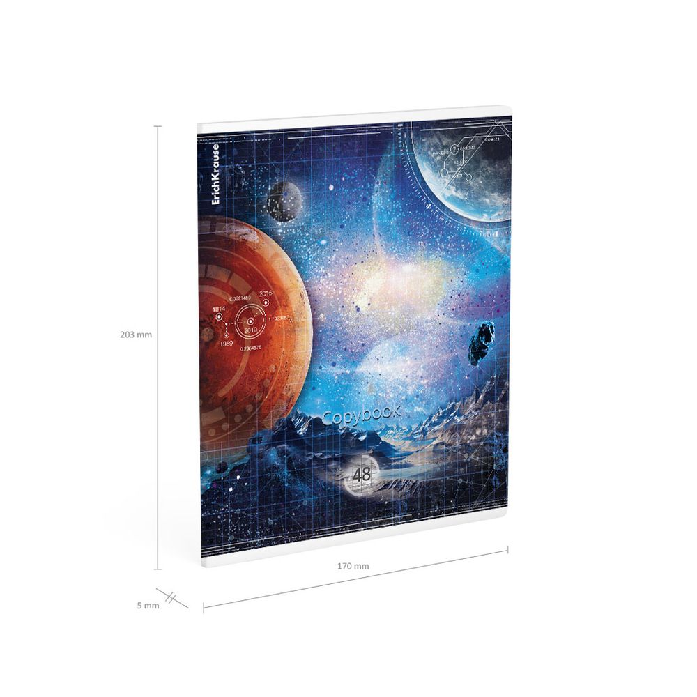 Тетрадь общая ученическая ErichKrause Вселенная, 48 листов, клетка, металлизированная ламинация+твин-лак