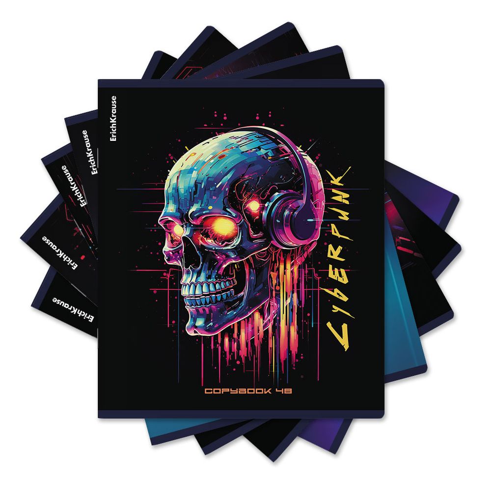 Тетрадь общая ученическая ErichKrause Cyberpunk, 48 листов, клетка, металлизированная ламинация+твин-лак