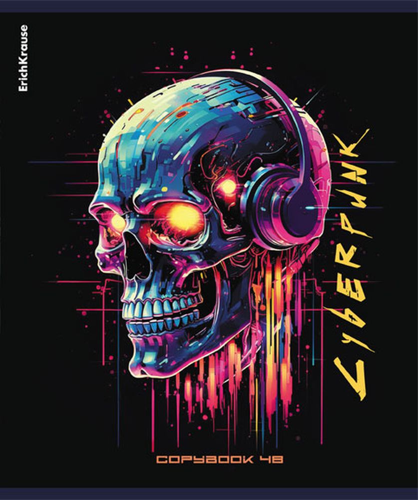 Тетрадь общая ученическая ErichKrause Cyberpunk, 48 листов, клетка, металлизированная ламинация+твин-лак