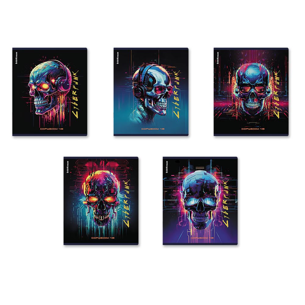 Тетрадь общая ученическая ErichKrause Cyberpunk, 48 листов, клетка, металлизированная ламинация+твин-лак