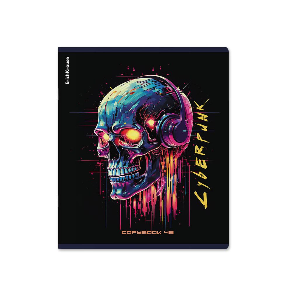 Тетрадь общая ученическая ErichKrause Cyberpunk, 48 листов, клетка, металлизированная ламинация+твин-лак