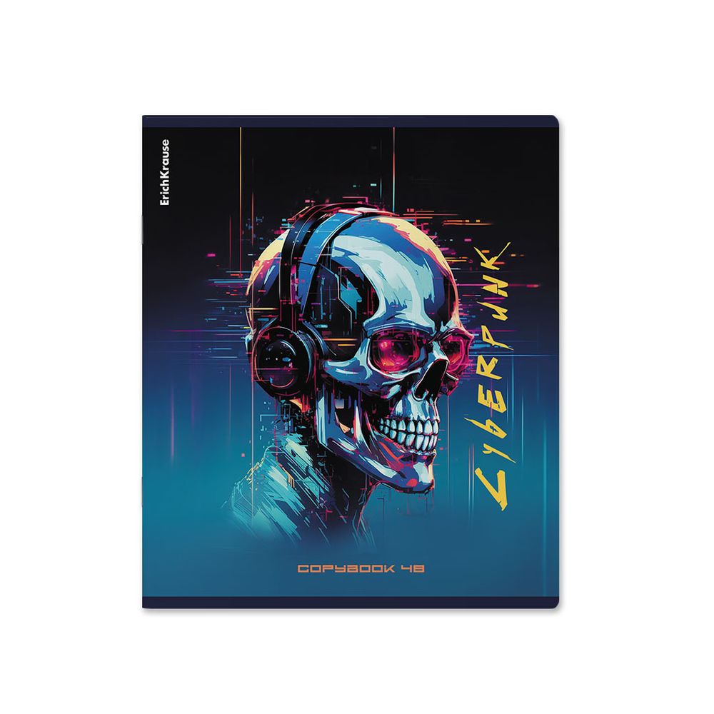 Тетрадь общая ученическая ErichKrause Cyberpunk, 48 листов, клетка, металлизированная ламинация+твин-лак